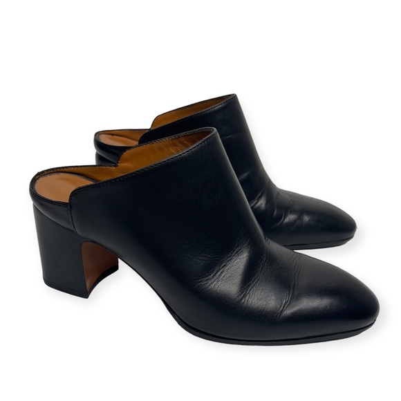 Aquatalia Elisabetta Black Slip-On Leather Block Heel Mule Booties Size 8.5 - Picture 1 of 14